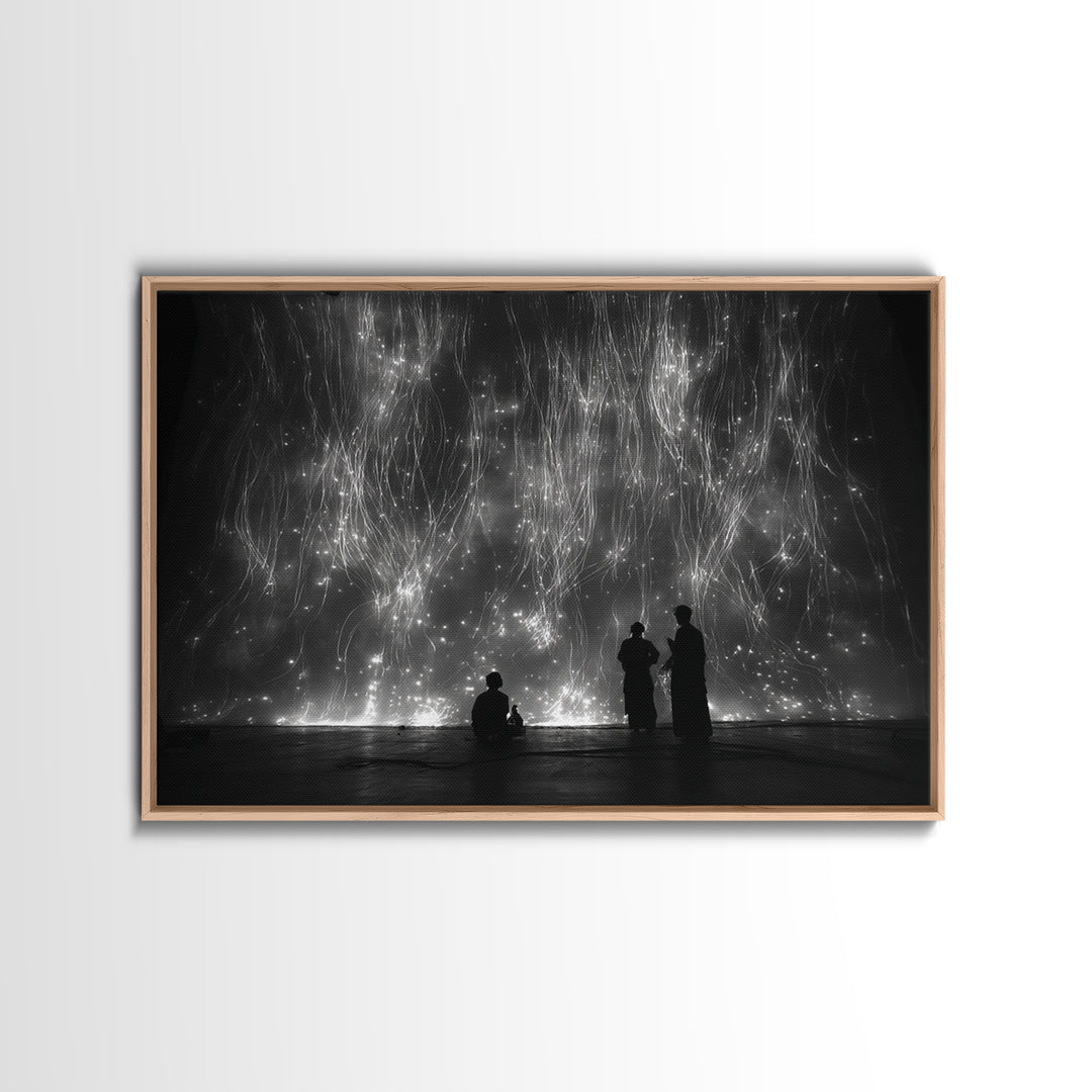Black And White Light Installation Canvas Print, Minimalist Wall Art, Abstract Black Art, Modern Gallery Home Decor Gift