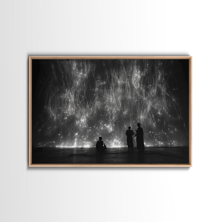 Black And White Light Installation Canvas Print, Minimalist Wall Art, Abstract Black Art, Modern Gallery Home Decor Gift