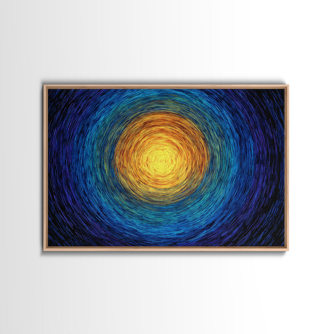 Radiant Sun Spiral In Blue And Gold Wall Art, Abstract African Inspired Print, Modern Canvas Decor, Meditation Room Artwork