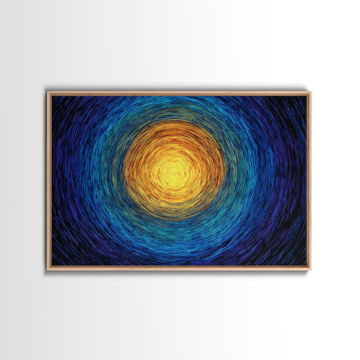 Radiant Sun Spiral In Blue And Gold Wall Art, Abstract African Inspired Print, Modern Canvas Decor, Meditation Room Artwork