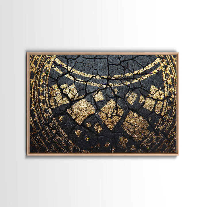 Black Gold Tribal Collar Detail Canvas Print, African Abstract Art, Textured Luxury Wall Decor, Modern Cultural Home Decor