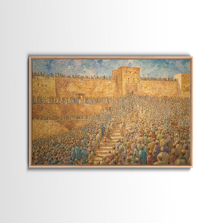 Ancient African City Gate With Crowds Wall Art, Historical Cultural Print, West African Decor, Large Statement Home Artwork