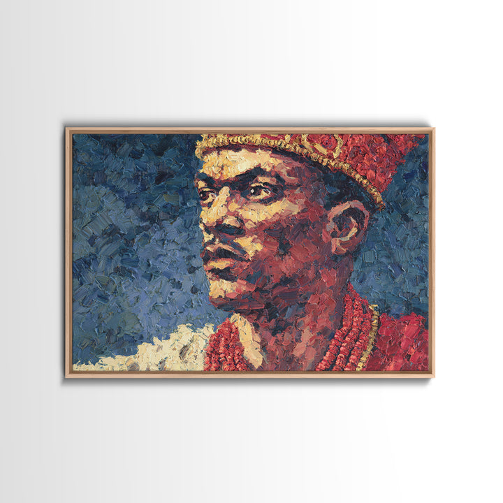 Young African Royal Portrait Wall Art, Red Crown Prince Painting, Black Man Portrait, Afrocentric Home Decor, Cultural Gift
