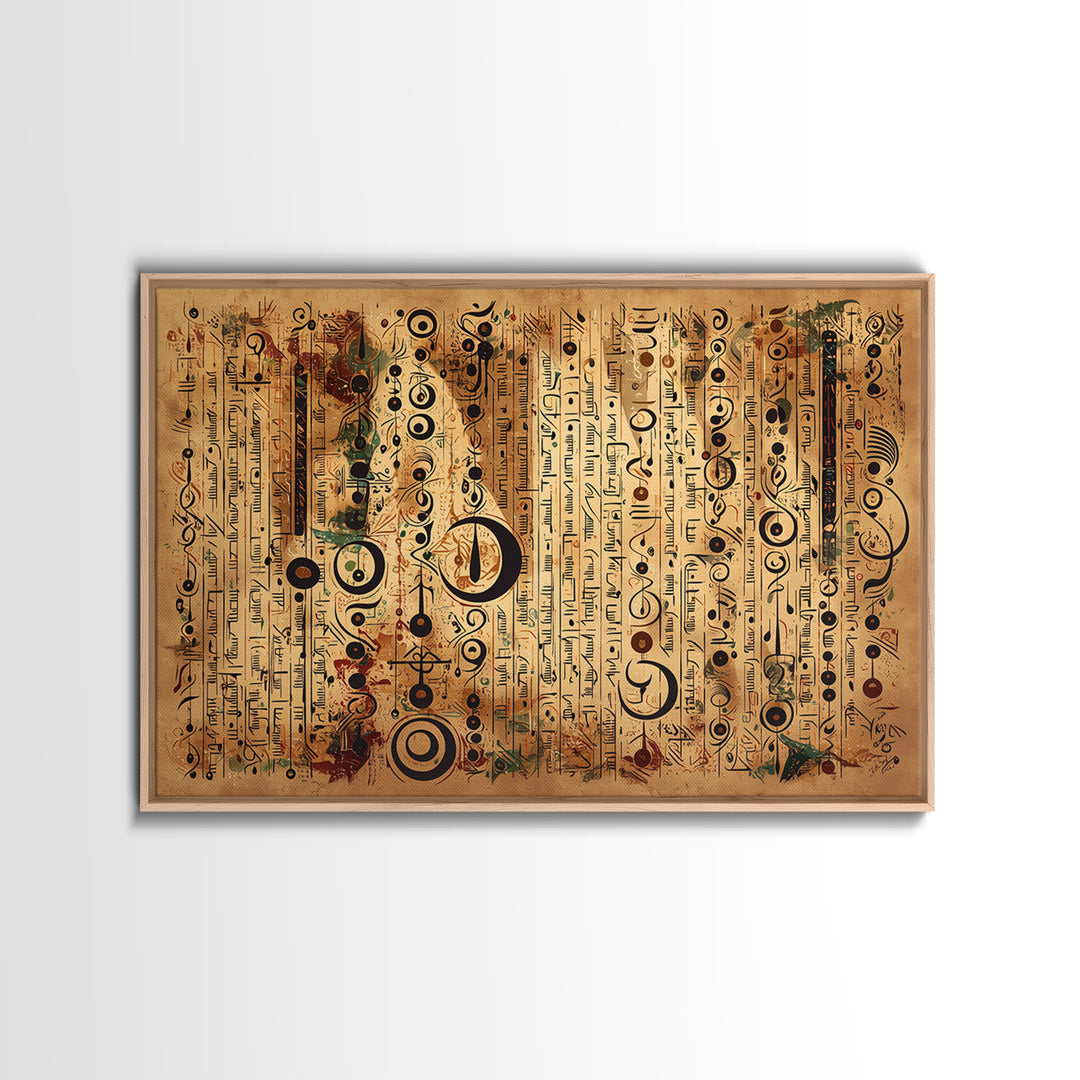 Ancient African Symbol Parchment Wall Art, Abstract African Art, Tribal Patterns, Afrocentric Decor, Cultural Canvas Print