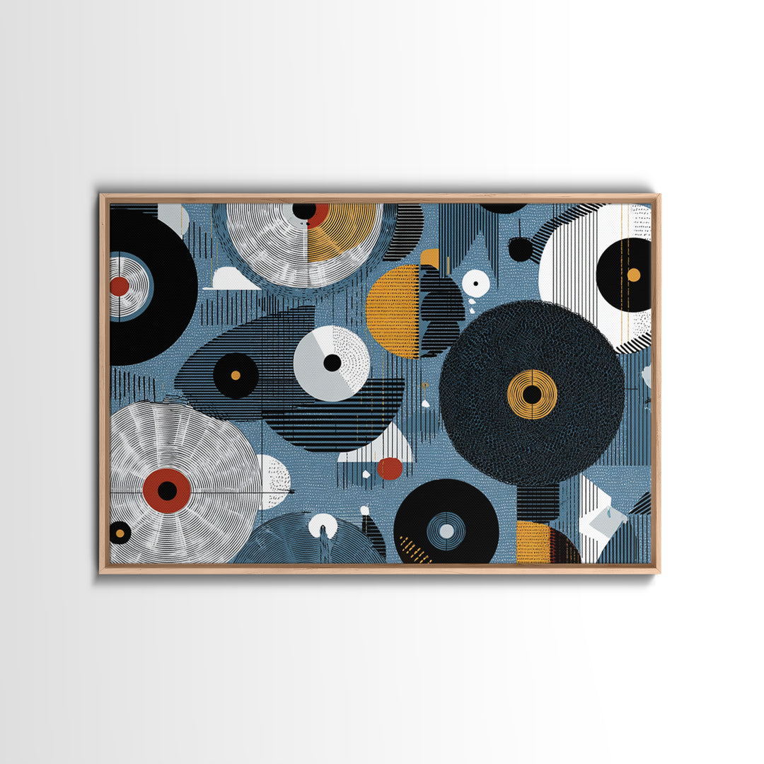 Blue Black Gold Geometric Circles Wall Art, Abstract African Art Decor, Modern Canvas Print For Living Room Office Home Decor
