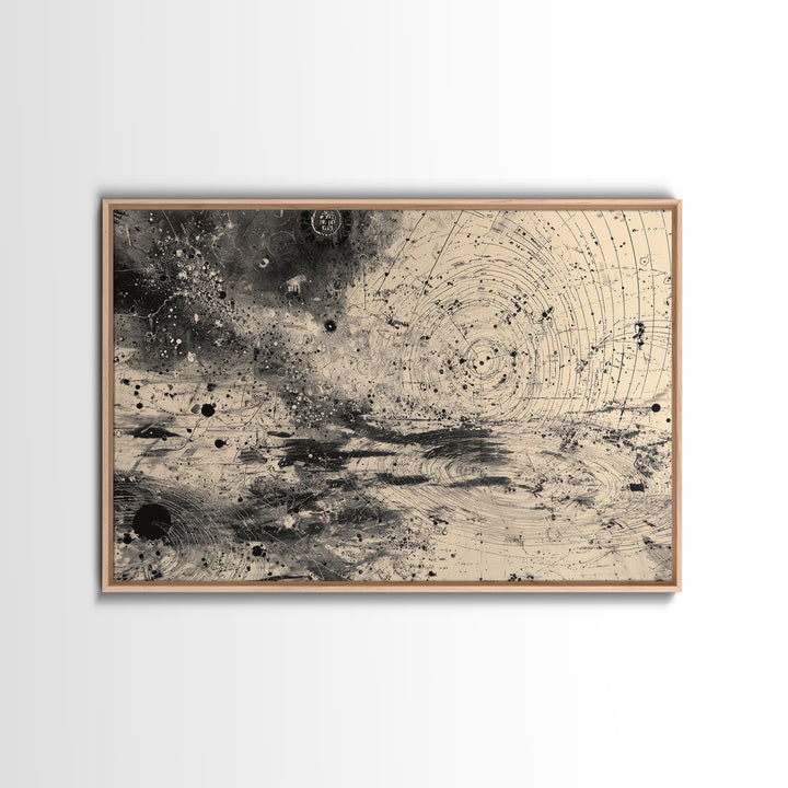 Black And White Celestial Map Wall Art, Abstract African Inspired Diagram, Mystical Modern Canvas Print, Office Decor Gift
