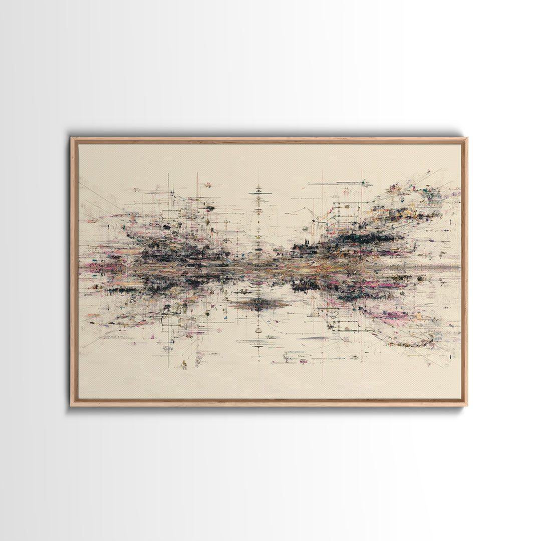 Expansive Abstract Data Field Wall Art, Modern Geometric Lines, Minimalist Office Decor For Tech Studio And Home Gallery
