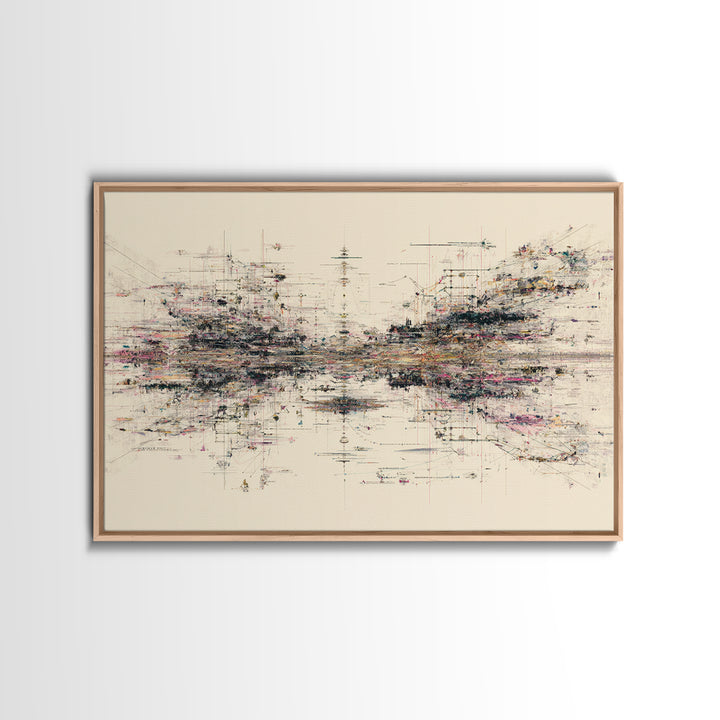 Expansive Abstract Data Field Wall Art, Modern Geometric Lines, Minimalist Office Decor For Tech Studio And Home Gallery