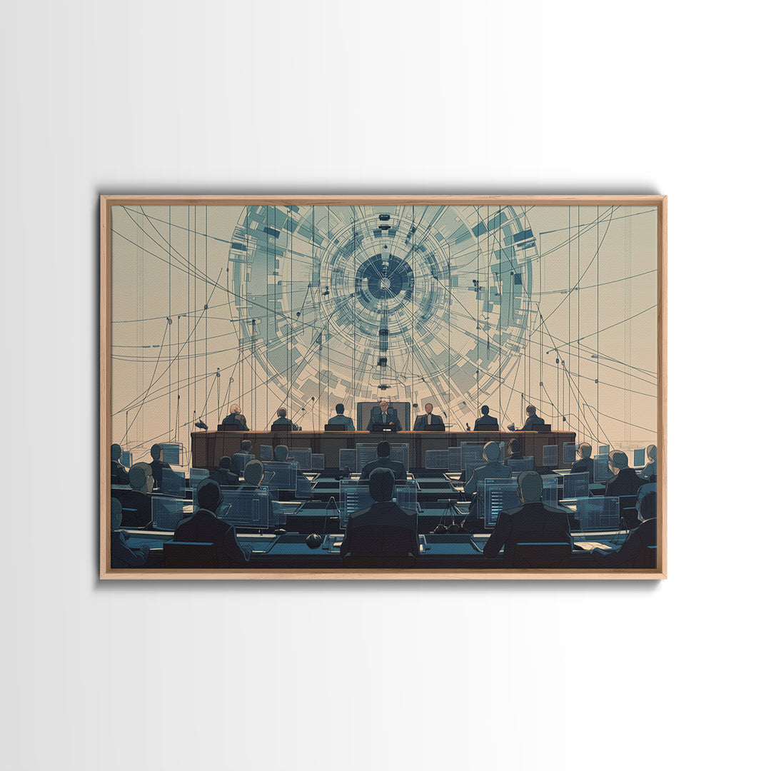 Futuristic Council Chamber Canvas Print, Digital Conference Hall Wall Decor, Modern Office Art For Lawyers And Leaders Gift
