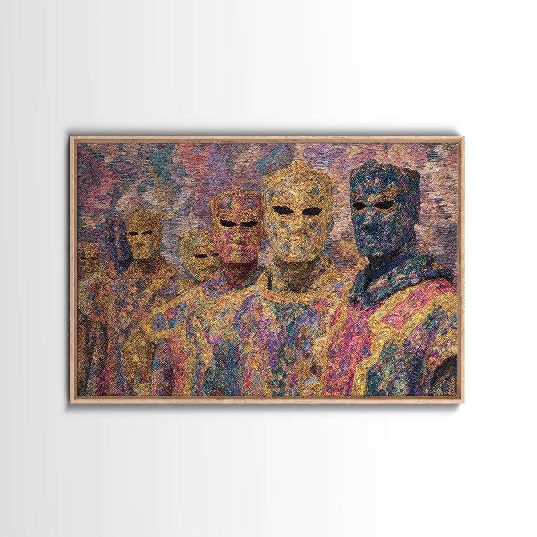 Colorful Abstract Masked Figures, African Tribal Art Canvas Print, Afrocentric Wall Art, Ethnic Home Decor, Modern Black Art