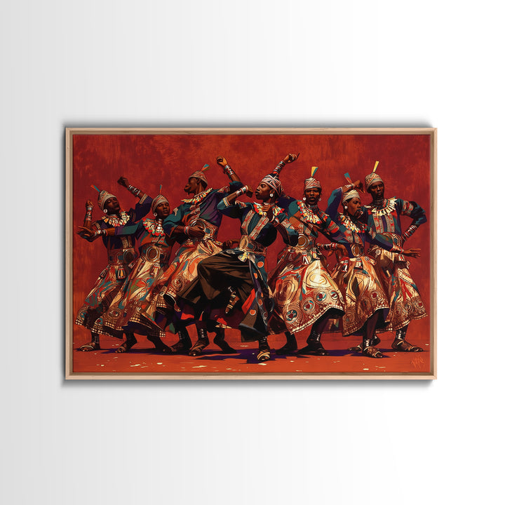 Energetic African Dancers Celebration Wall Art, African Women Art, Cultural Art Print, Red Statement Decor, Afrocentric Canvas