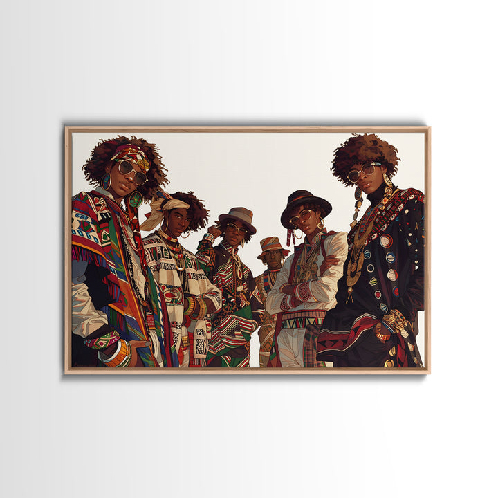 Stylish Afro Fashion Group Canvas Print, African Fabric, Ankara Wall Art, Modern Black Art, Cultural Home Decor, Gift For Her