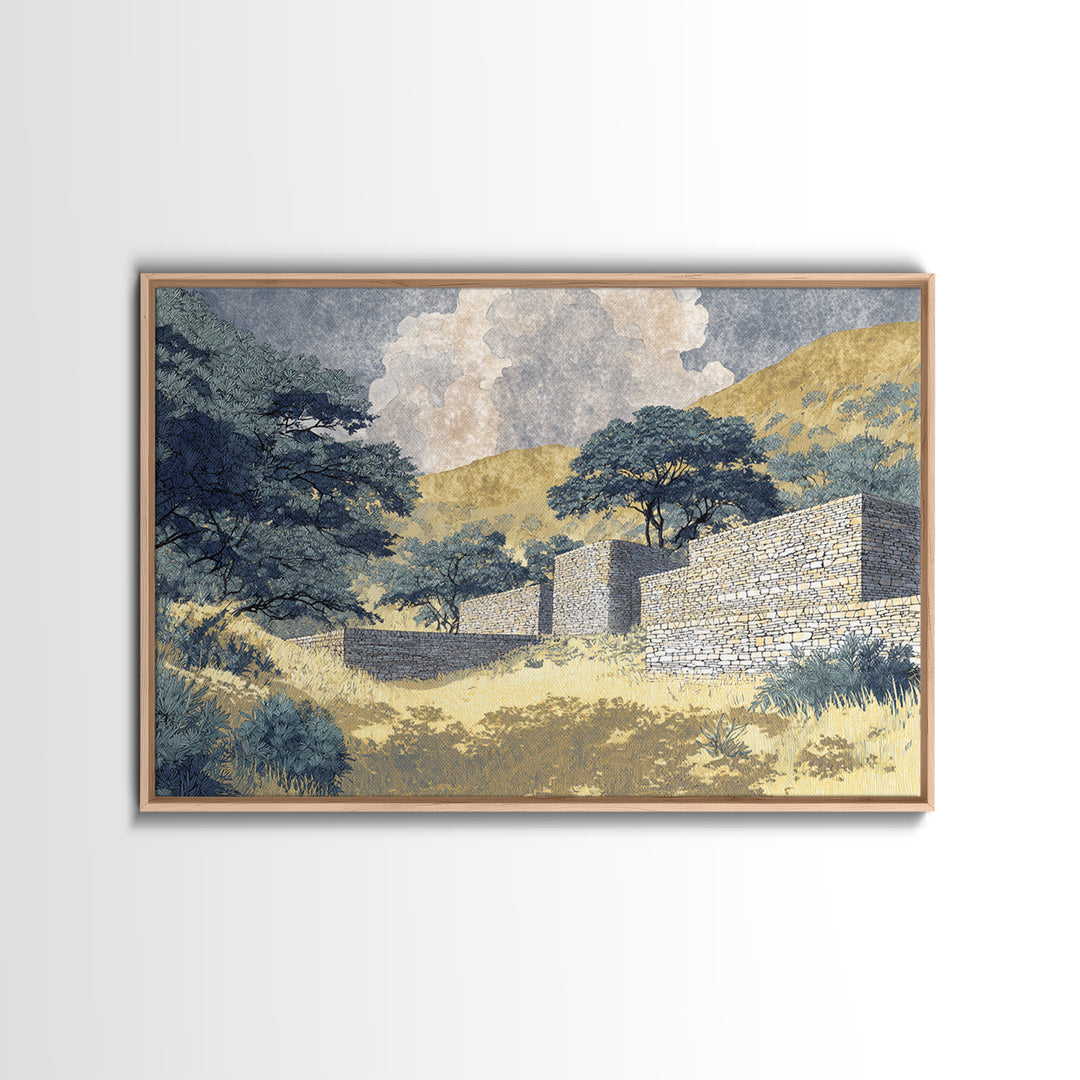 Sunlit Stone Walls In African Hills Framed Canvas Print, Serengeti Landscape Art, Earth Tone Safari Decor Gift, Living Room Wall Decor