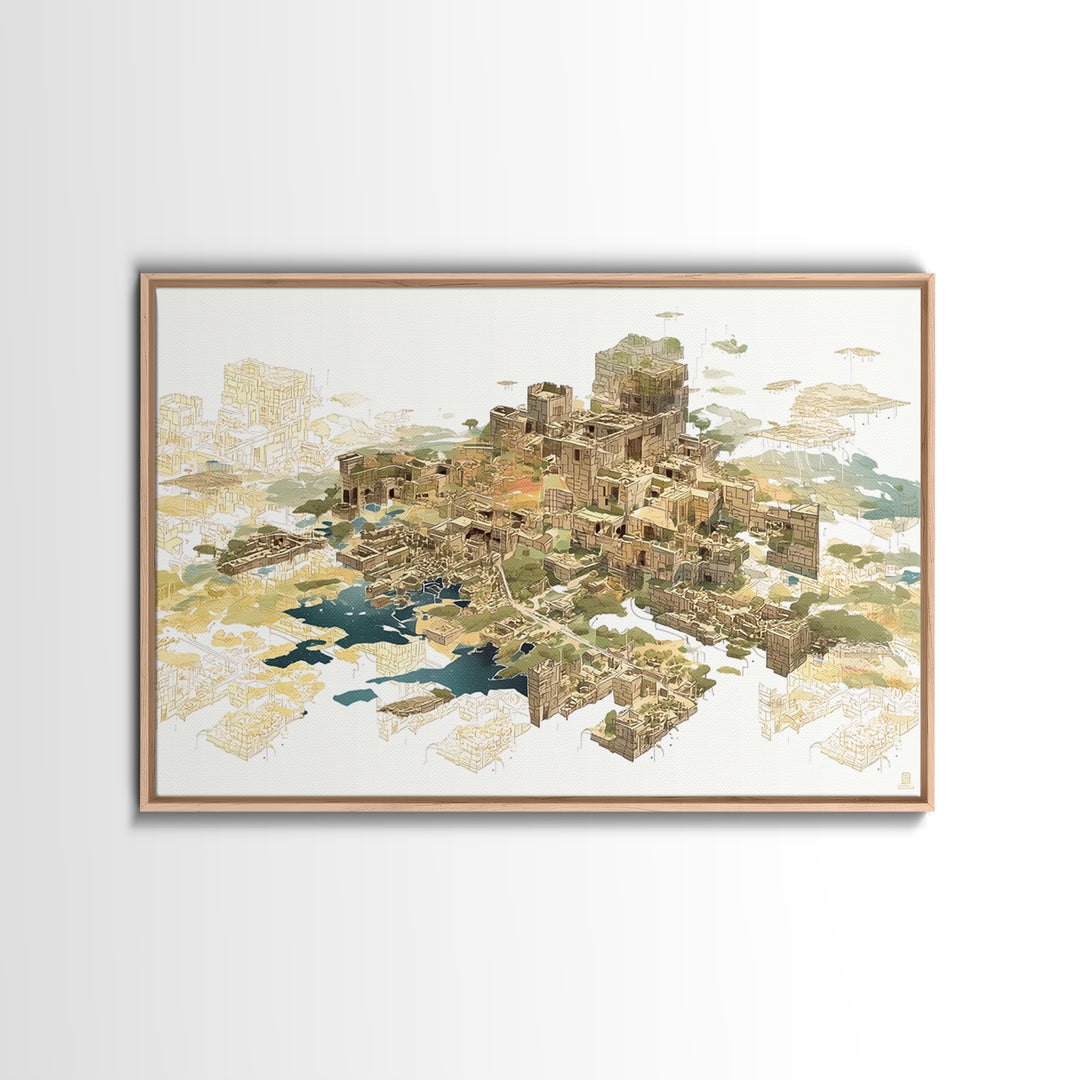 Floating Desert Megacity With Futuristic African Architecture Wall Art, Afrofuturism Decor, Modern Canvas Art For Office