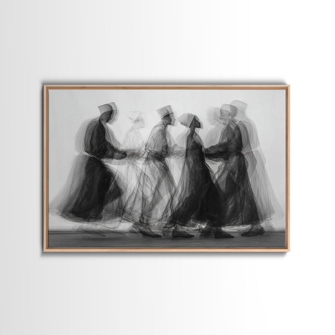 Blurred Monochrome Ceremonial Dancers Wall Art, African Abstract Art Print, Black Culture Decor, Modern Canvas Artwork Gift