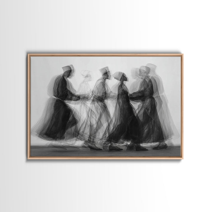 Blurred Monochrome Ceremonial Dancers Wall Art, African Abstract Art Print, Black Culture Decor, Modern Canvas Artwork Gift