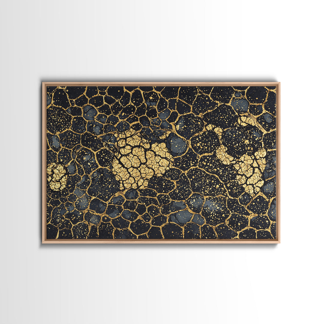 Black And Gold Crackle Abstract Canvas Print, Luxury Wall Art, Textured Art Print, Modern Home Decor, Statement Piece, Bold Artwork