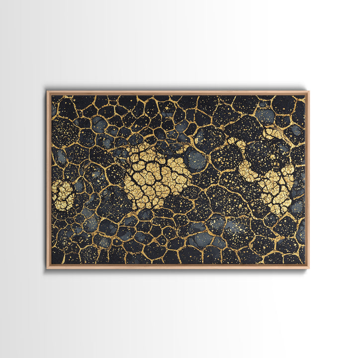 Black And Gold Crackle Abstract Canvas Print, Luxury Wall Art, Textured Art Print, Modern Home Decor, Statement Piece, Bold Artwork