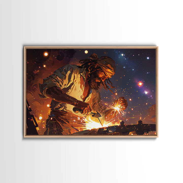 Black Artisan Blacksmith Sparks Wall Art, African American Art, Cultural Artwork, Empowerment Gift, Modern Industrial Decor