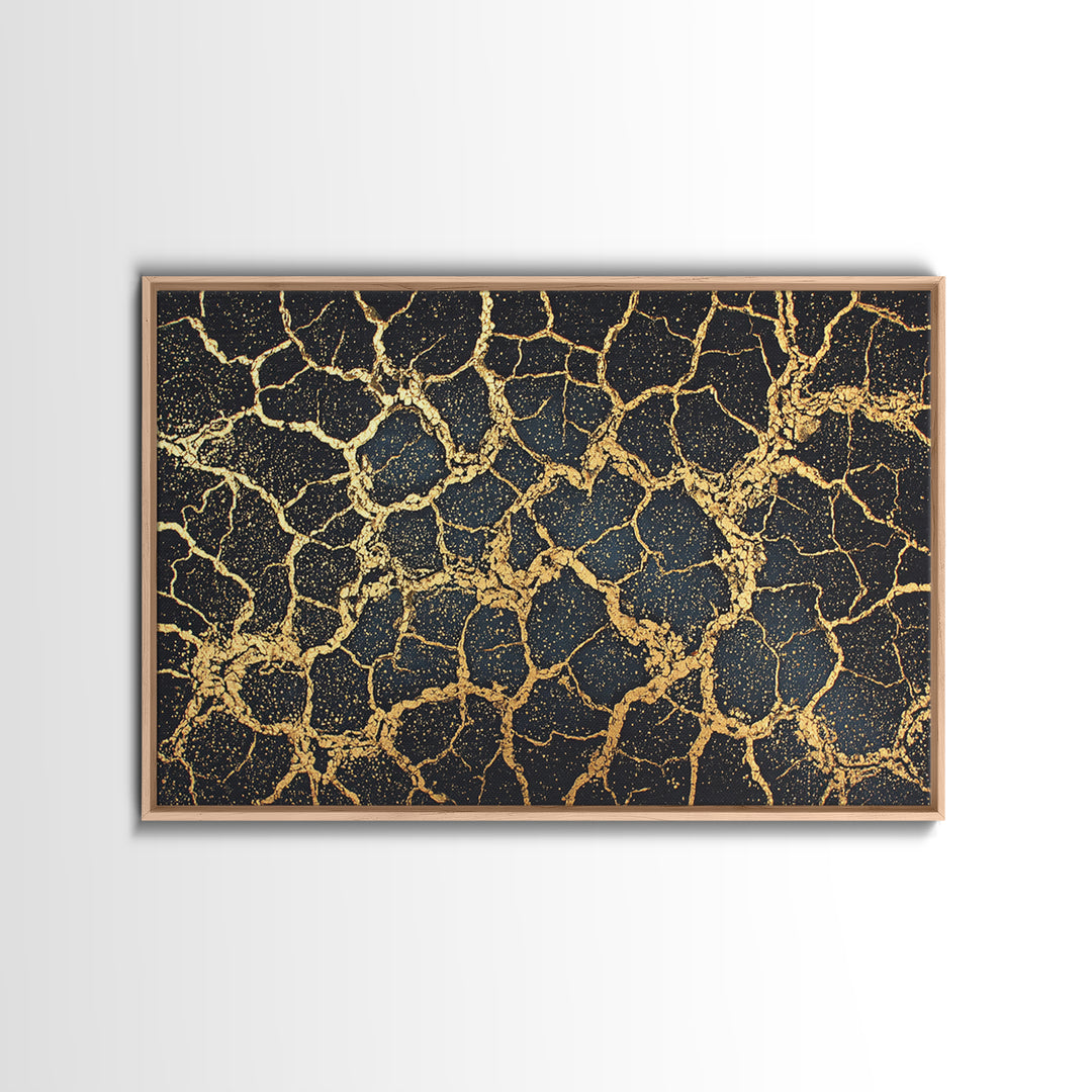 Black And Gold Cracked Earth Wall Art, Abstract African Art, Luxury Canvas Art, Textured Art Print, Elegant Home Decor Gift