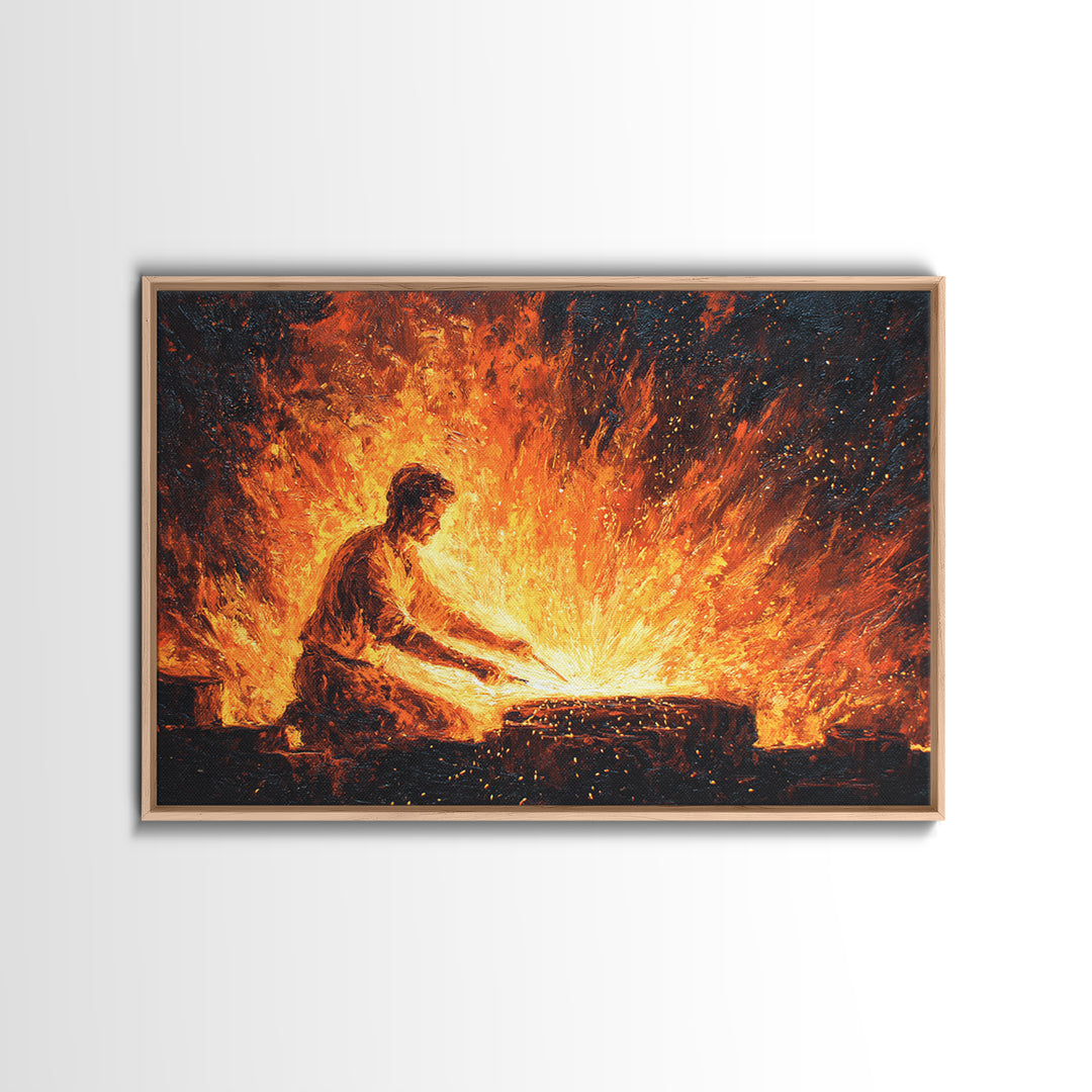 African Blacksmith At Flaming Forge Wall Art, African Warrior Art, Black Man Artful, Cultural Art Print, Bold Home Decor Gift