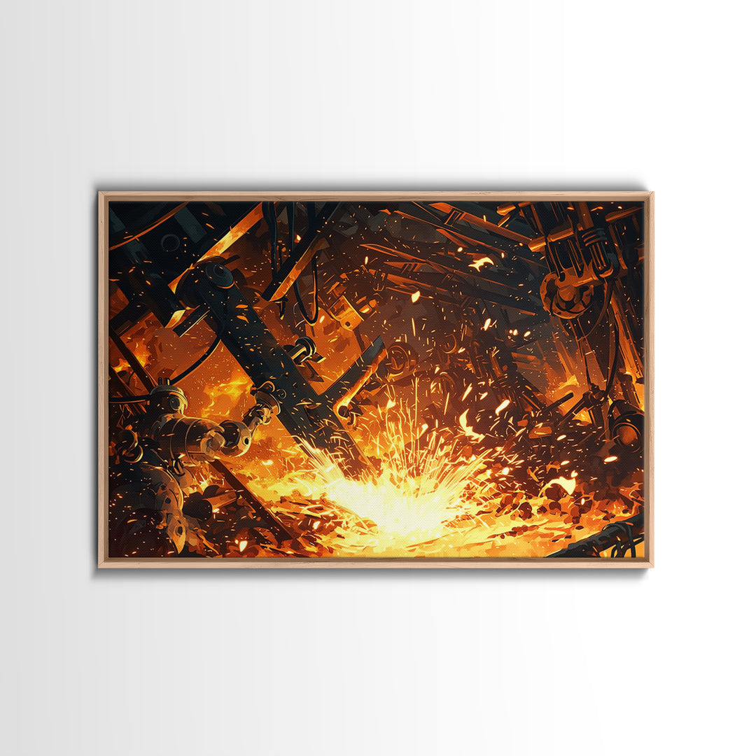 Robotic Molten Forge Canvas Print, Afrofuturism Decor, Industrial Wall Art, Modern Canvas Art, Bold Unique Home Decor Gift