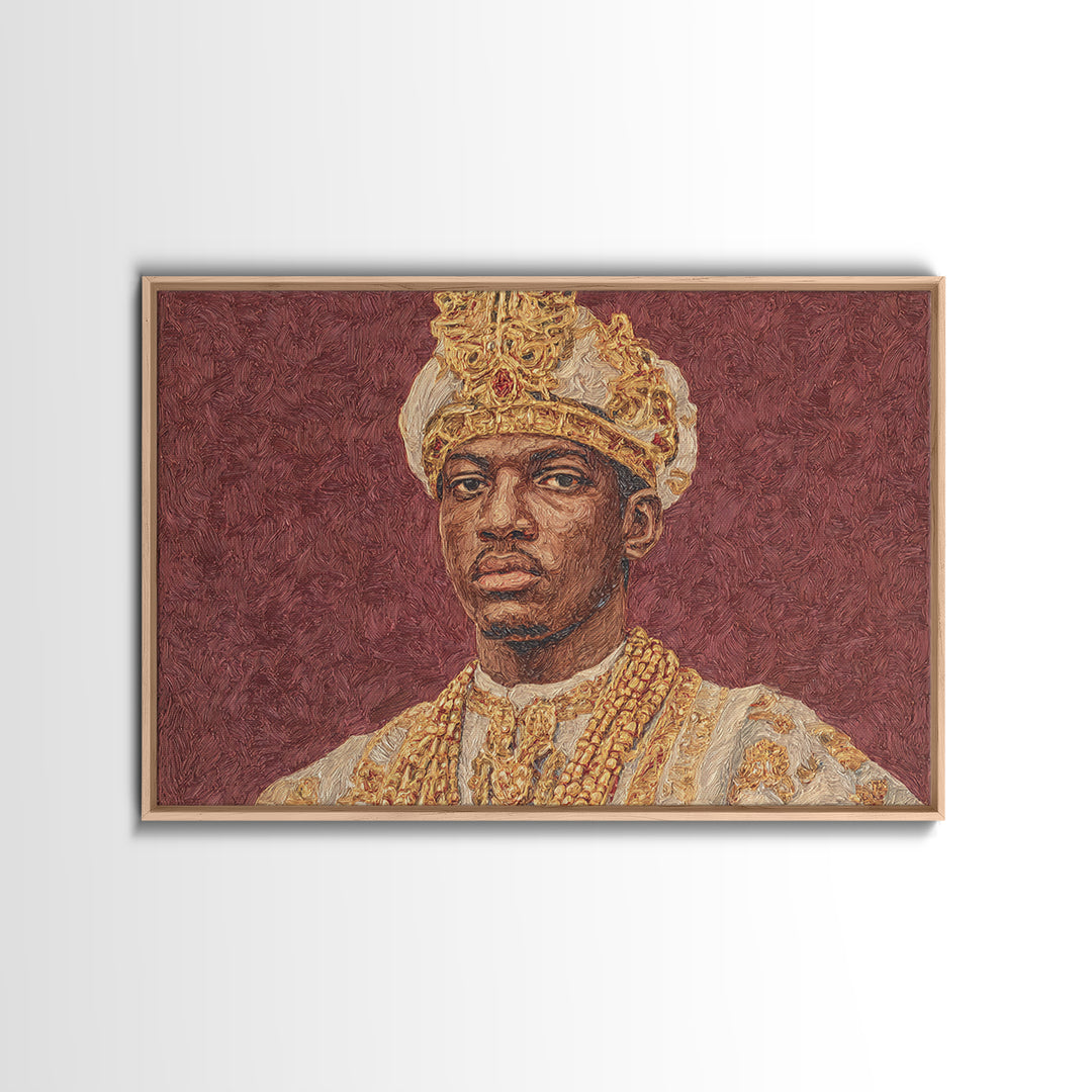 Regal African King Portrait Framed Canvas Print, African American Art, African Heritage Art, Black History Gift, Royal Wall Art