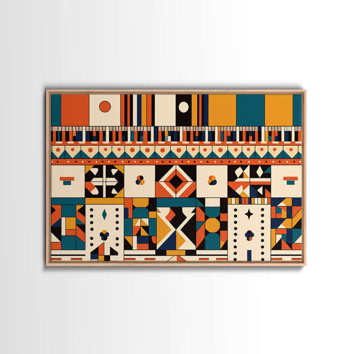 Bold Ankara Geometric Pattern Wall Art, African Fabric Design, African Patterns, Tribal Art Decor, Orange Teal Home Decor