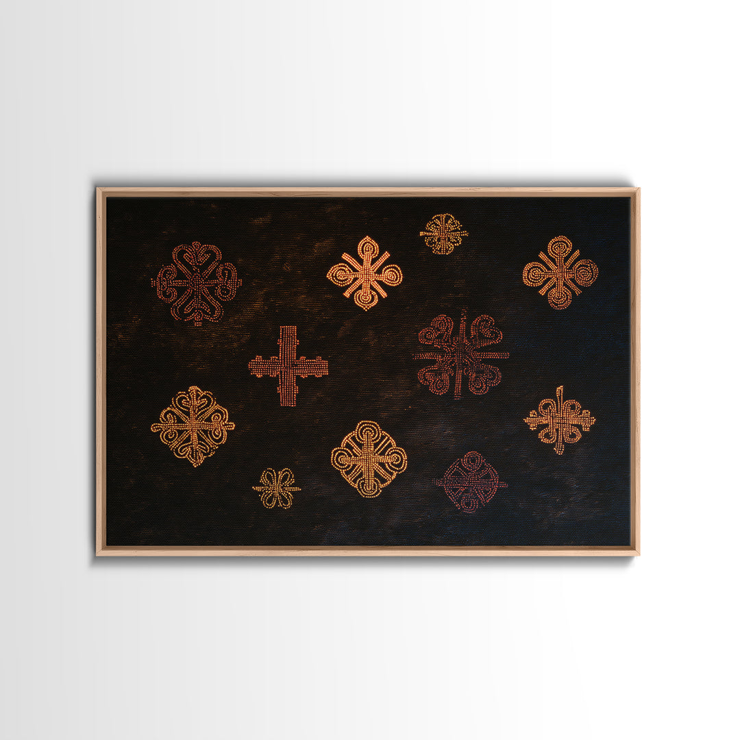 Black Mud Cloth Adinkra Symbols Wall Art, African Patterns, Tribal Textile Art, Ethnic Home Decor, Bold Cultural Print For Living Room