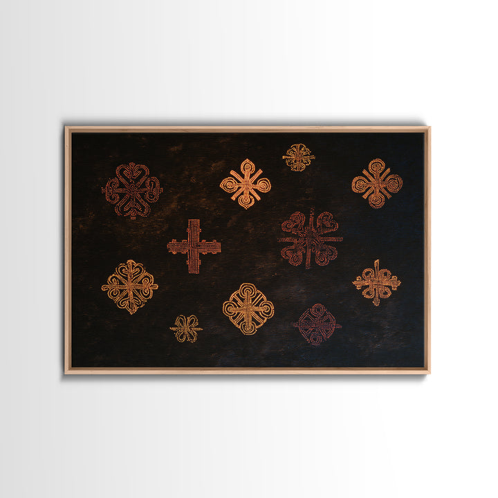 Black Mud Cloth Adinkra Symbols Wall Art, African Patterns, Tribal Textile Art, Ethnic Home Decor, Bold Cultural Print For Living Room