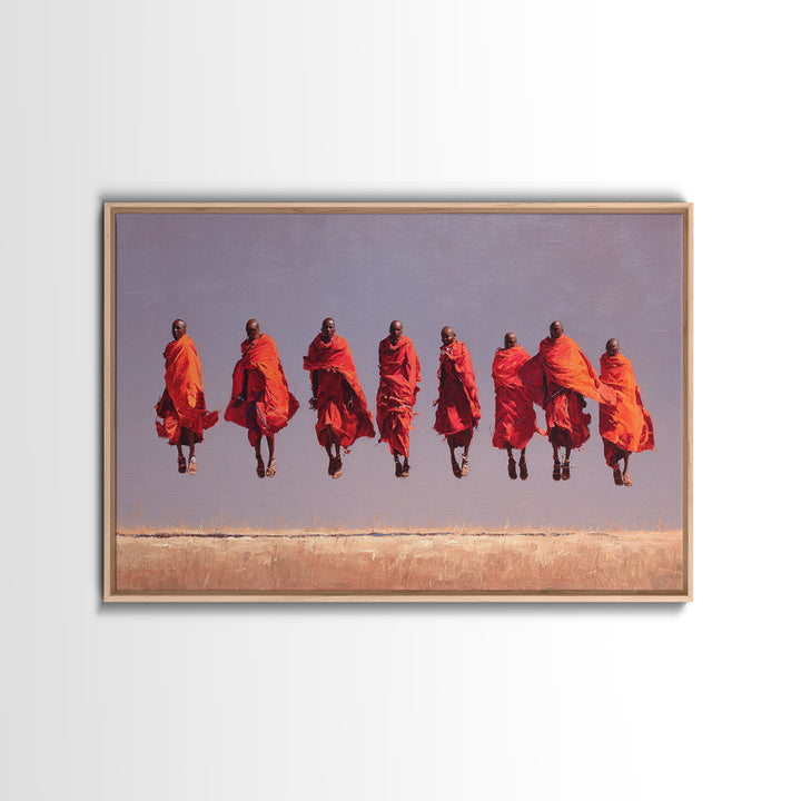 Seven Red Robed Maasai Jumpers Wall Art, African Tribal Art, East Africa Painting, Bold Wall Decor, Empowered Women Gift