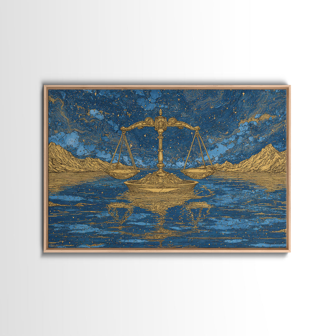 Golden Scales Over Desert Lake Wall Art, African Egyptian Art, Mystical Wall Art, Blue Gold Canvas, Statement Wall Decor