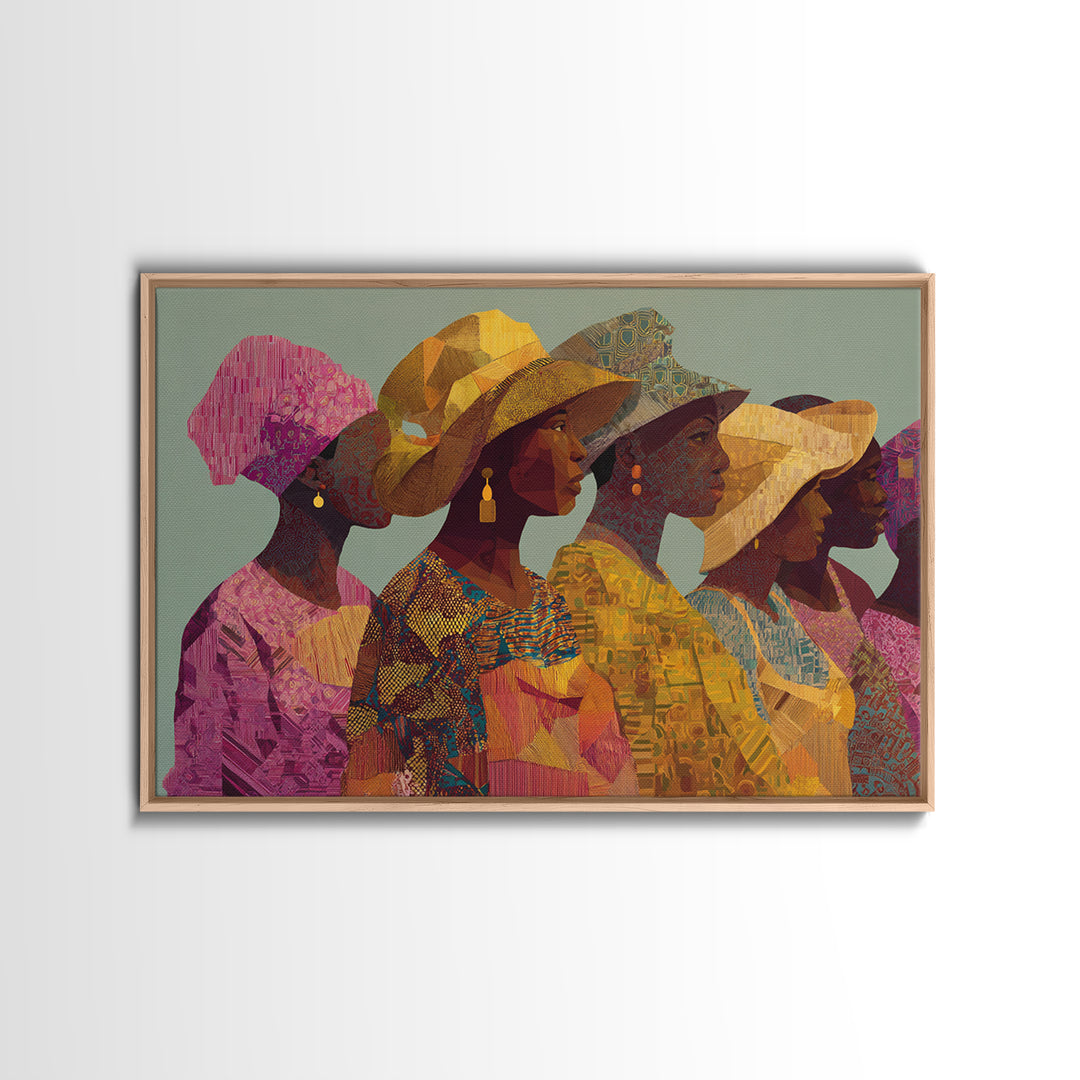 Four African Women In Woven Hats Canvas Print Ankara Wall Art Black Woman Art Afrocentric Decor Cultural Portrait Gift For Her
