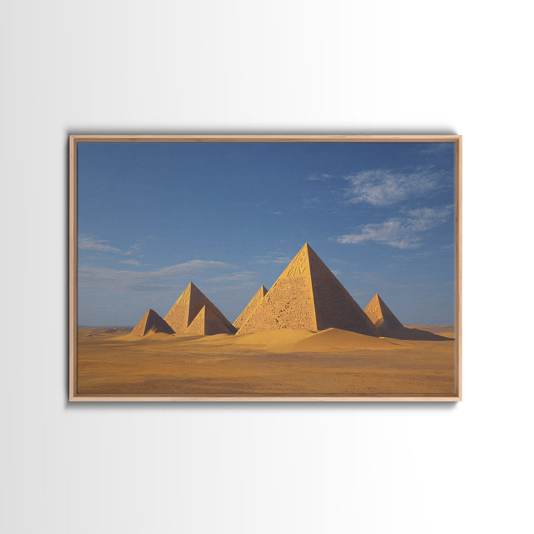 Golden Egyptian Pyramids Desert Wall Art African Egyptian Art Print Ancient African Landscape Travel Poster Home Decor Canvas Print