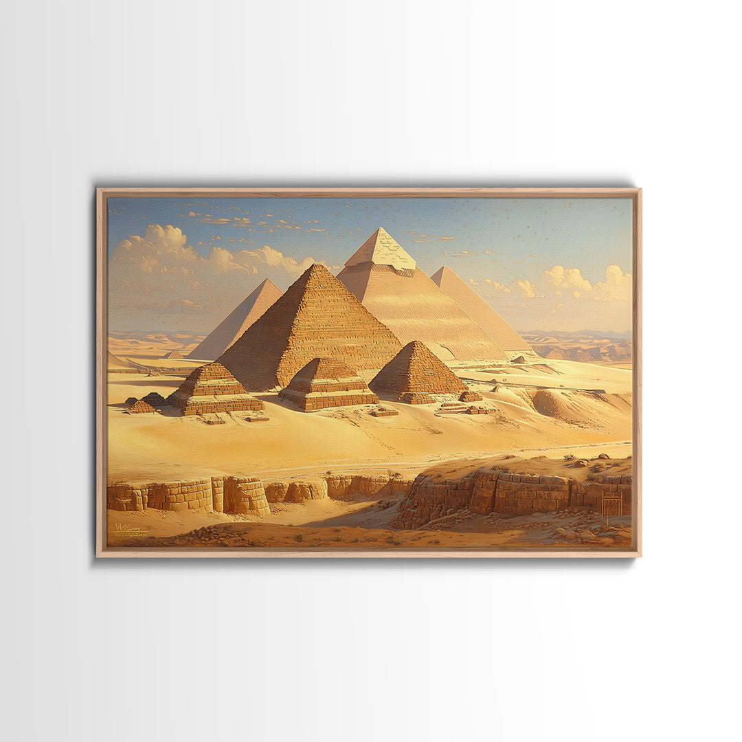 Golden Giza Pyramids At Sunrise Wall Art African Egyptian Art Print Desert Landscape Canvas Print Ancient Travel Decor Gift