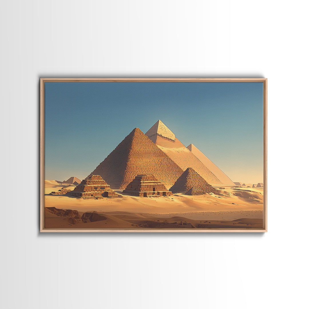 Golden Egyptian Pyramids At Sunrise Wall Art, Ancient African Art, Desert Landscape, Africa Poster, Home Decor Gift, Wall Decor