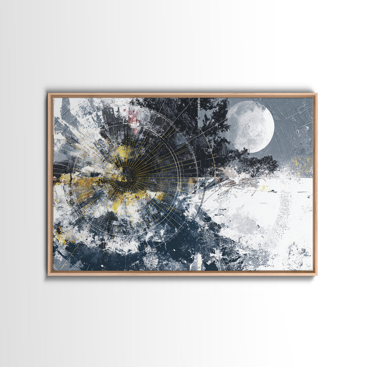 Black Gold Lunar Eclipse Abstract Wall Art, Modern Black Art, Spiritual Wall Art, Gold Black Canvas, Statement Wall Decor