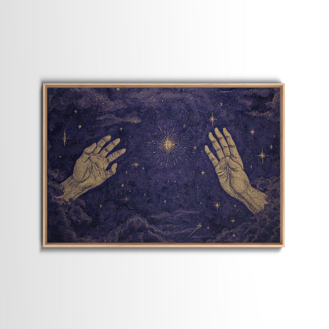 Celestial Reaching Hands Wall Art, Purple Starry Night Spiritual Decor, Mystical Astronomy Print, Dreamy Home Gift For Her
