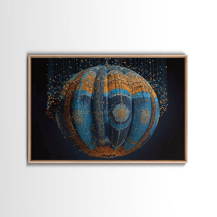 Blue Gold Beaded Orb Abstract Canvas Print, African Inspired Luxury Wall Decor, Modern Tribal Art, Statement Home Decor Gift