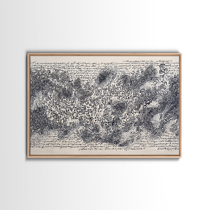 Black Ink Labyrinth Map Abstract Wall Art, African Inspired Line Drawing, Minimalist Cultural Art Print, Modern Office Decor