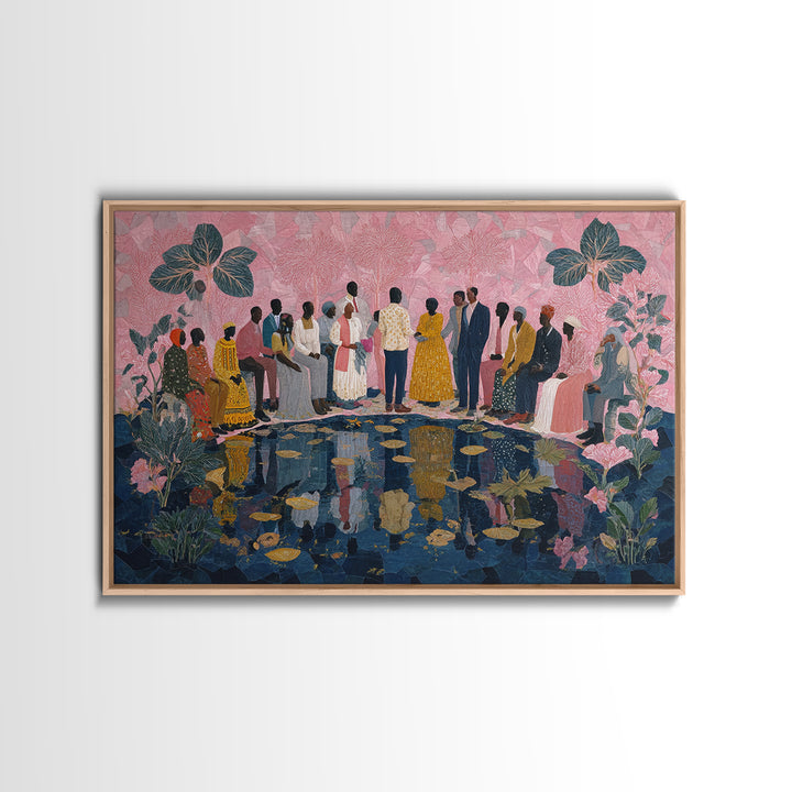 Elegant African Garden Ceremony By Lily Pond Canvas Print, Black Women Art, Afrocentric Wall Decor, Cultural Wedding Gift