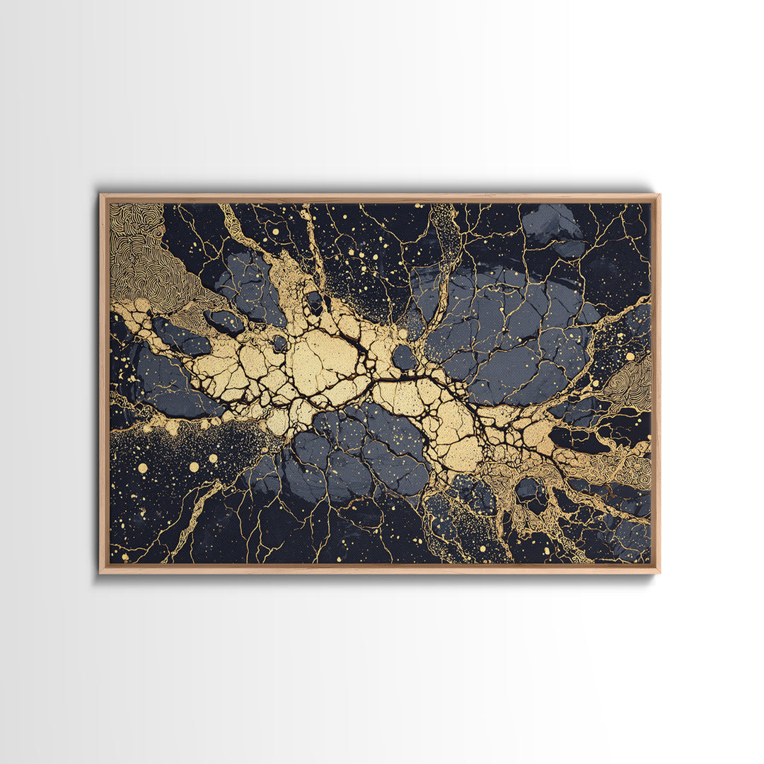 Black And Gold Abstract Cracked Marble Wall Art, Luxury Canvas Print, Modern Home Decor, Elegant Statement Piece Gift For Her