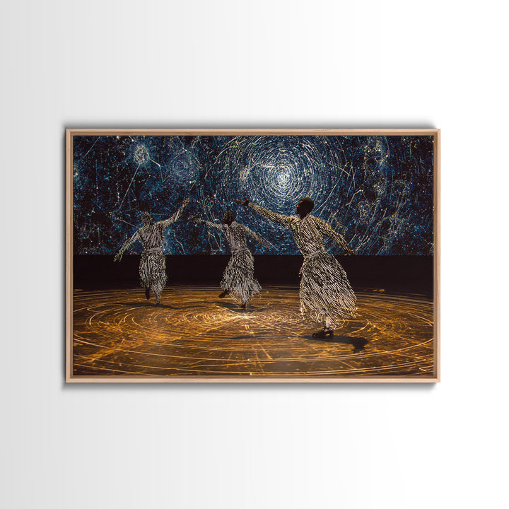 Celestial African Dancers Under Starry Sky Canvas Print, Afrocentric Wall Decor, Spiritual Black Art, Boho Home Decor Gift