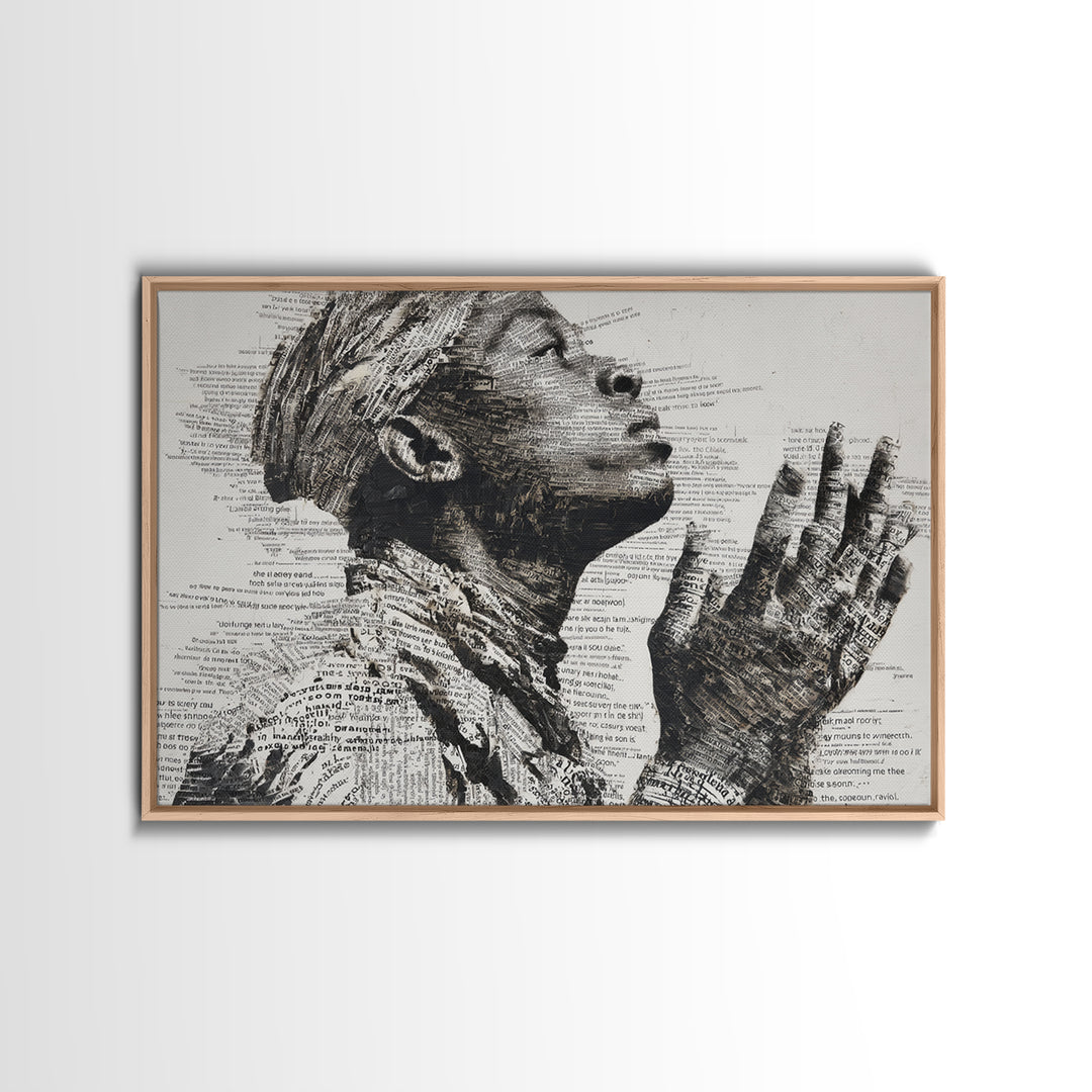 Praying Black Woman In Typography Portrait Wall Art, Spiritual Wall Decor, African American Art, Empowerment Gift For Her
