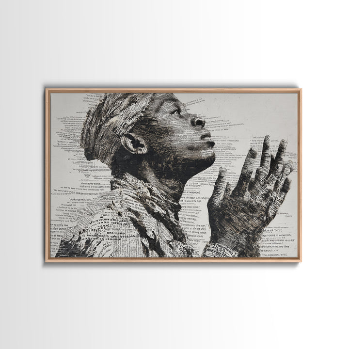 Praying Black Woman In Typography Portrait Wall Art, Spiritual Wall Decor, African American Art, Empowerment Gift For Her