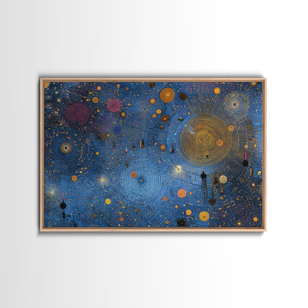 Blue Celestial Dot Pattern Canvas Print, Abstract African Art, Cosmic Tribal Wall Decor, Modern Cultural Home Decor Accent