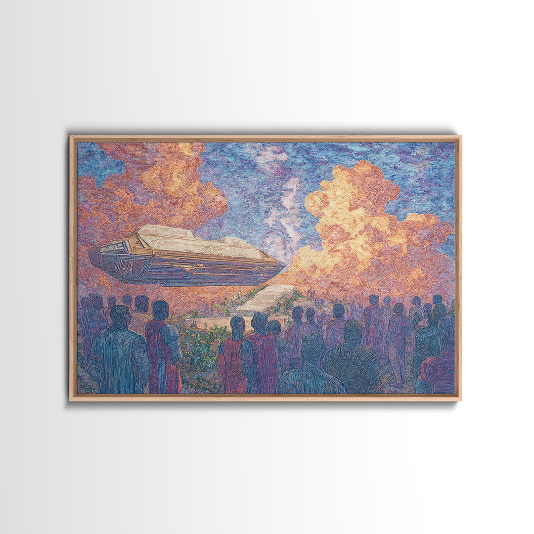 Afrofuturist Airship Above African Crowd Wall Art, Sci Fi Canvas Print, Black Culture Art, Bold Home Decor, Unique Gift For Him
