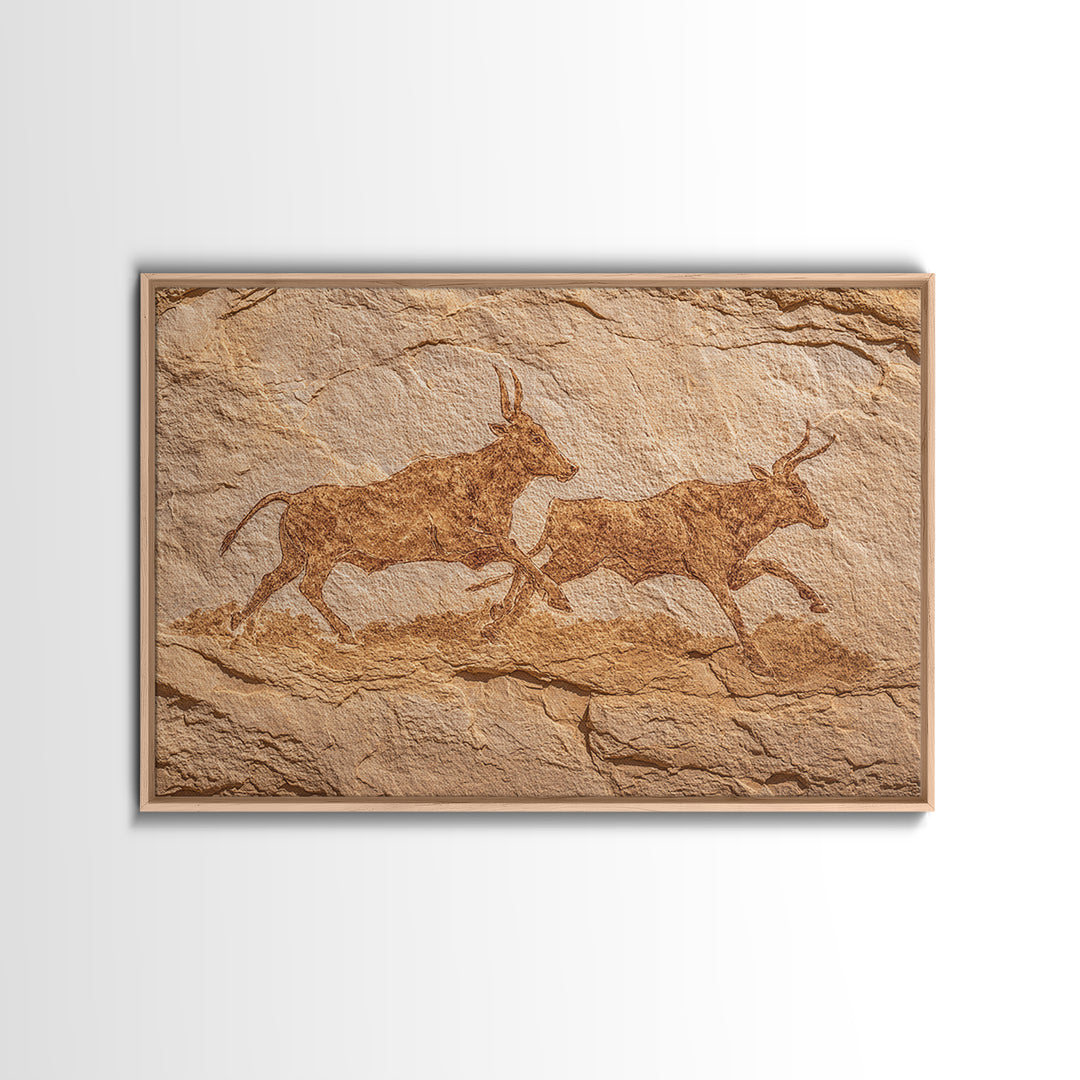 Sepia Antelope Cave Painting Canvas Print, Ancient African Art, Tribal Animal Rock Art, Neutral Safari Home Wall Decor Gift