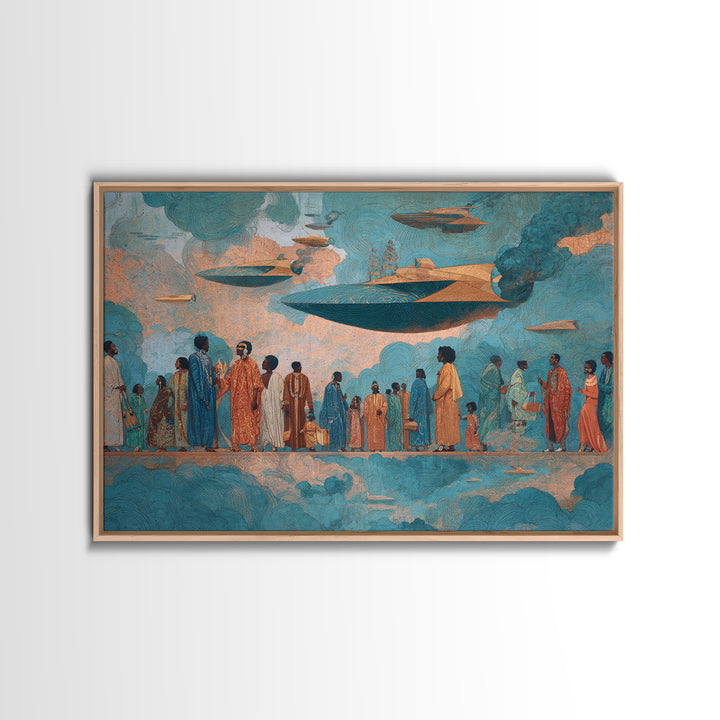 Afrofuturist Sky Procession Wall Art, Modern African Art, Black Culture Art Print, Teal Orange Contemporary Home Decor Gift
