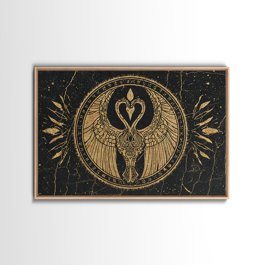 Black Gold Swan Emblem Wall Art, African Inspired Symbol Canvas, Spiritual Wall Decor, Elegant Home Art, Luxury Canvas Print